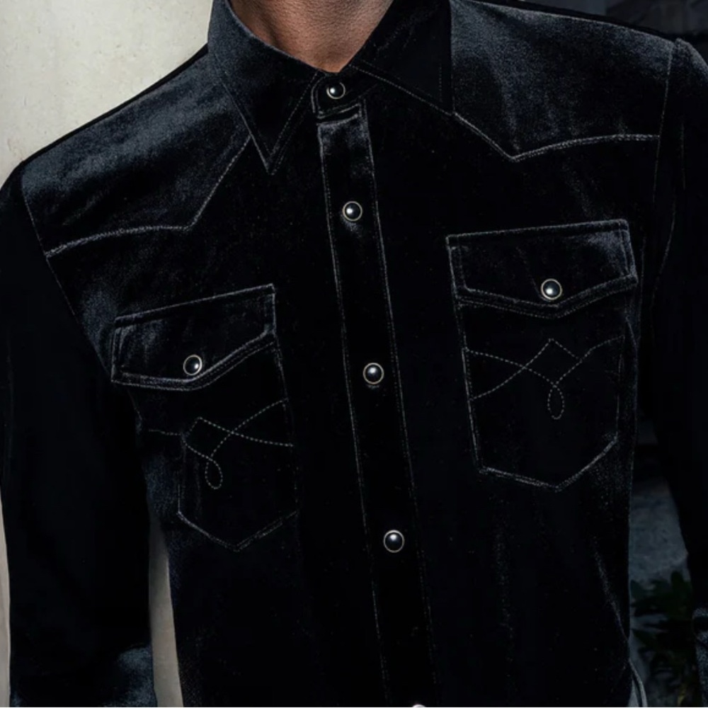 Black Velvet Button-Up Shirt - Picture 6 of 6